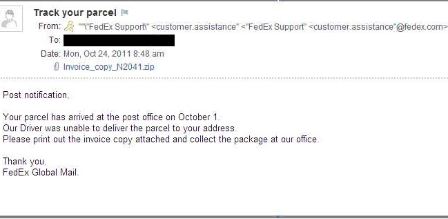 Alert: New Fedex Phishing Email With Attached Virus